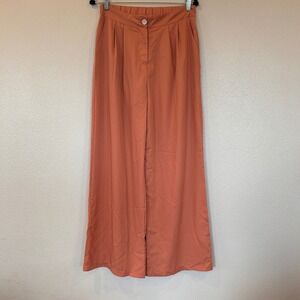 Classic Concepts Terracotta Orange Wide Leg Pleated Trousers High Waist Large